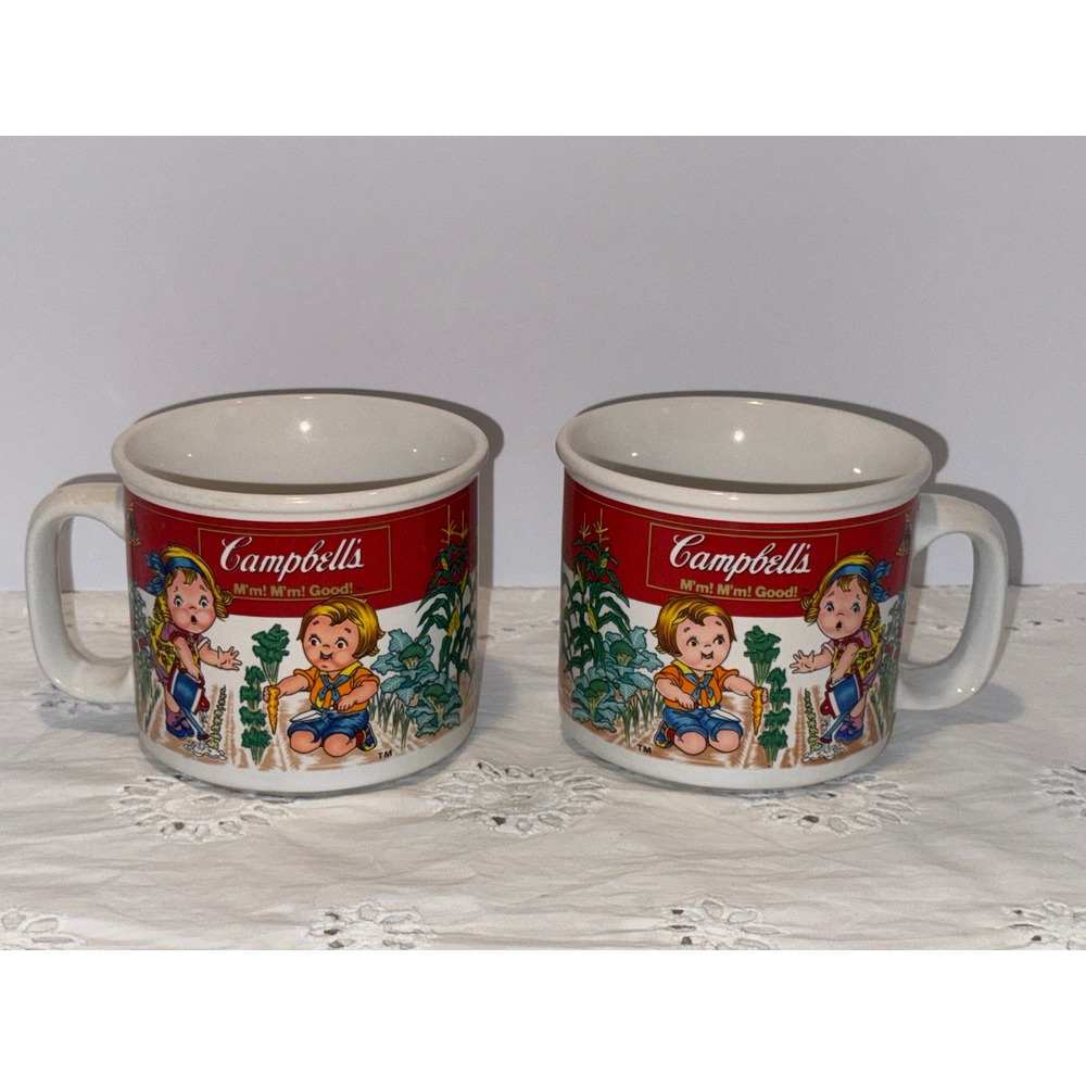 Vintage 1993 Campbells Soup Mugs Set of 2 Westwood Ceramic Campbell Kids Garden